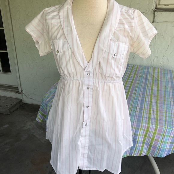 Urban Renewal Tops - GUC Pink Pinstripe Western Style White Top